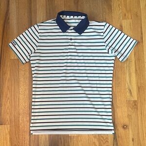 Bonobos White Polo with Navy and Teal Stripes
